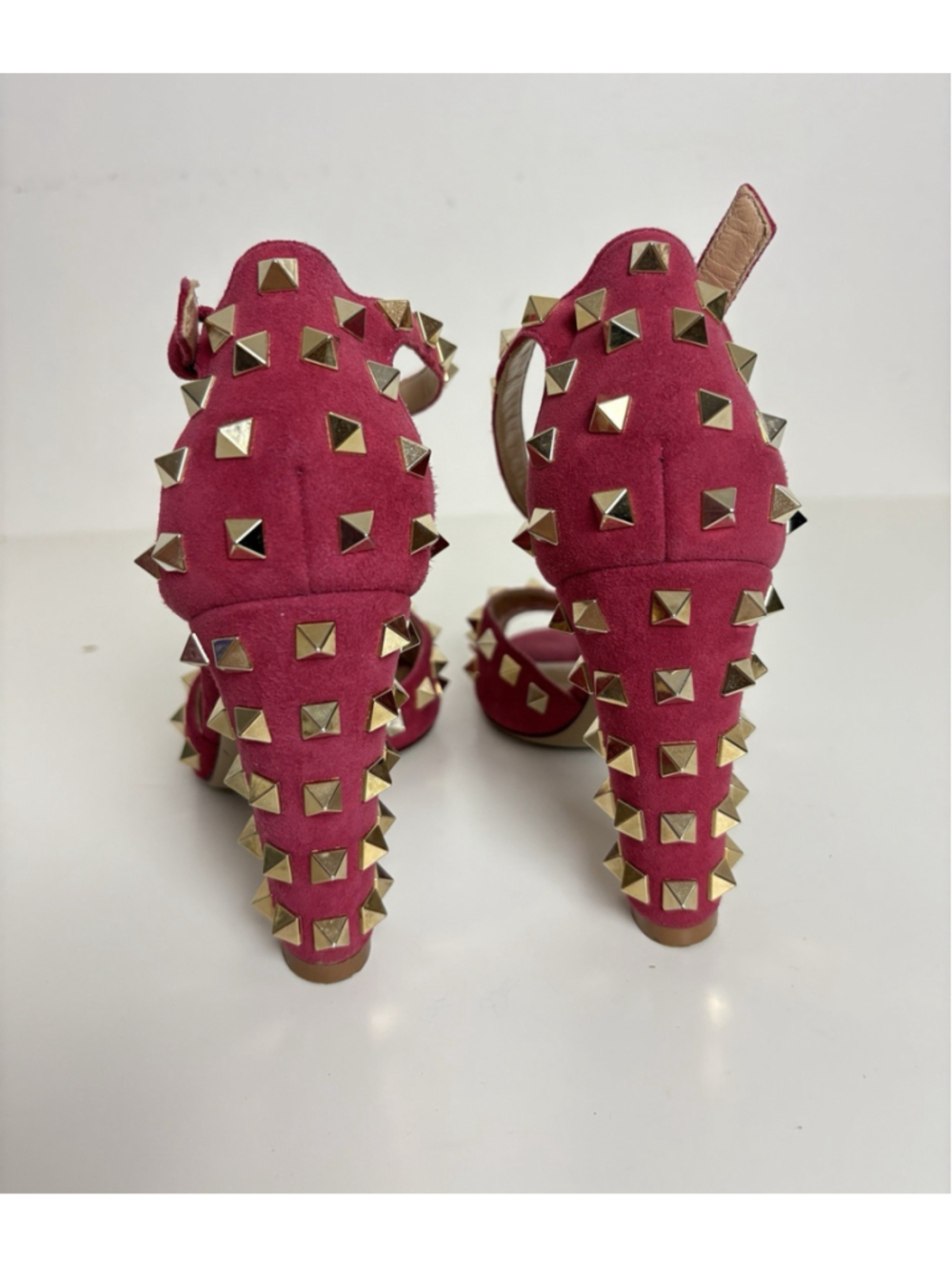 Valentino Garavani Rockstud Red Suede Ankle Strap Block Heel Sandals Pumps EU 36 - Picture 10 of 13